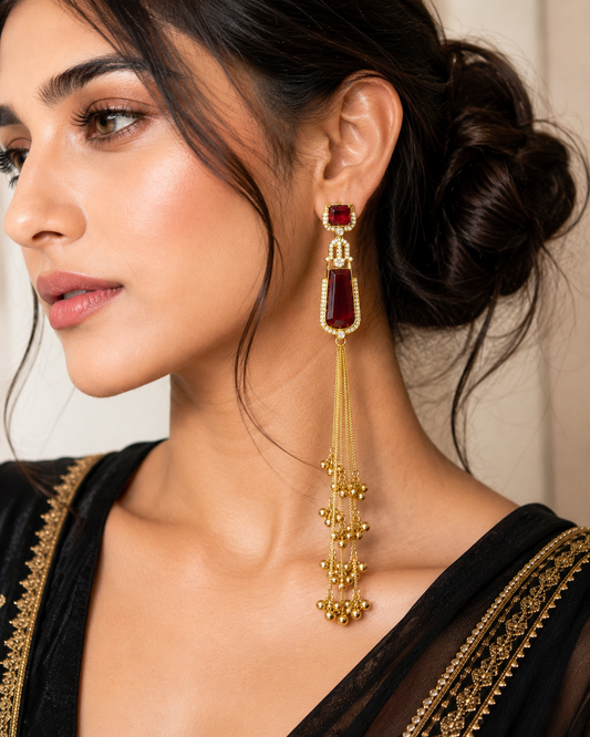 Ruby Tassel Long Earrings