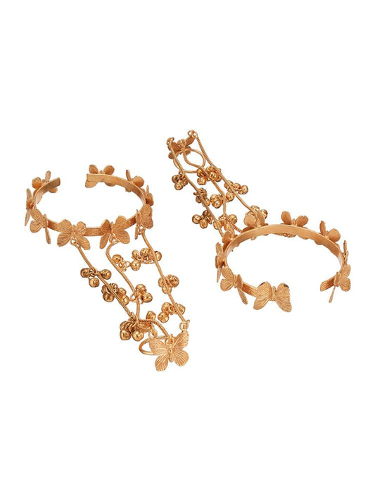 Women Gold Plated Kashmiri Ghungroo Butterfly Hathphool