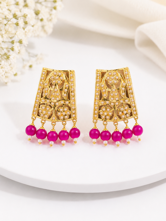 Traditional Punjabi Pink Beads Earrings