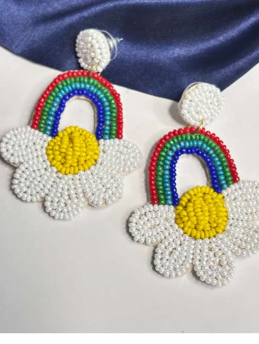 Rainbow Bloom – Handmade Beaded Earrings