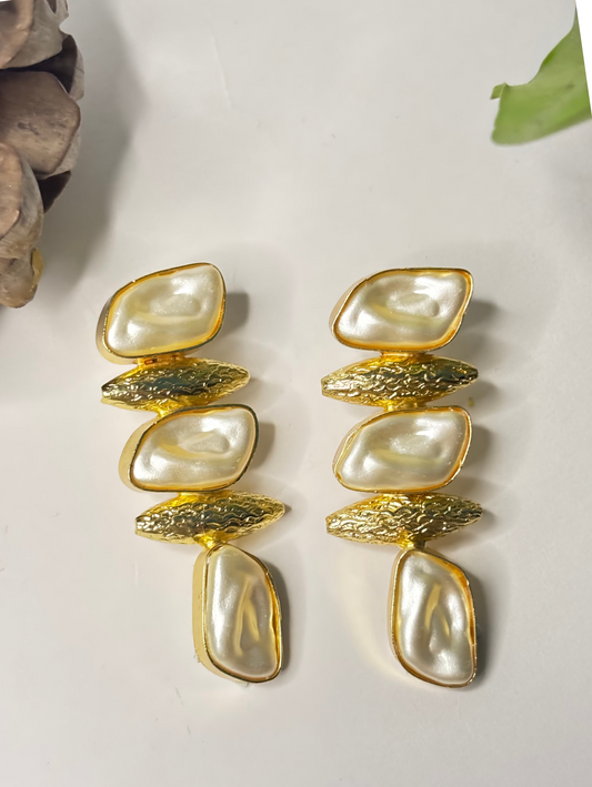 Beautiful Brass Gold Gemstone Statement Earrings