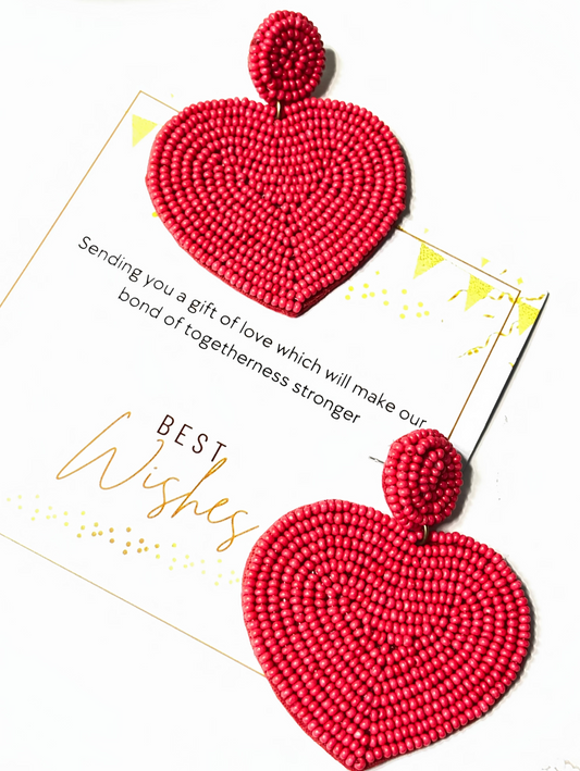 Scarlet Heart Beaded Earrings