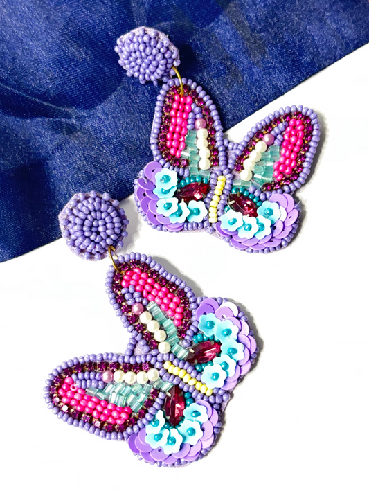 Noora Beaded Butterfly Earrings – Lavender Multi