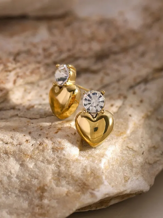 Love Heart Earrings Shiny Round Zircon Stud Earrings