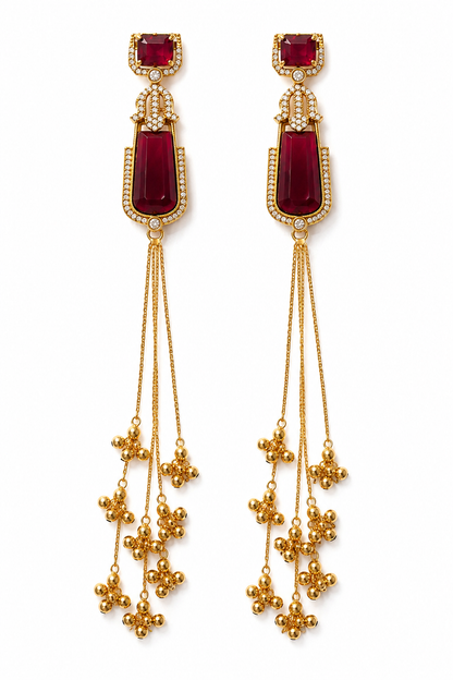 Ruby Tassel Long Earrings