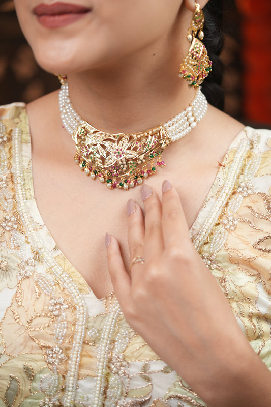 Multi Golden Blossom with Pearl Strings Set