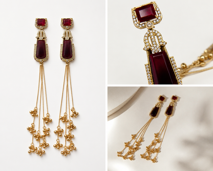 Ruby Tassel Long Earrings