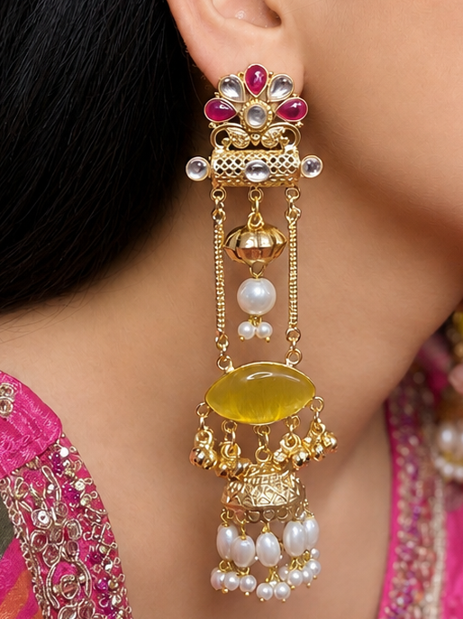 Ziya Aabha Pearl Long Jhumka