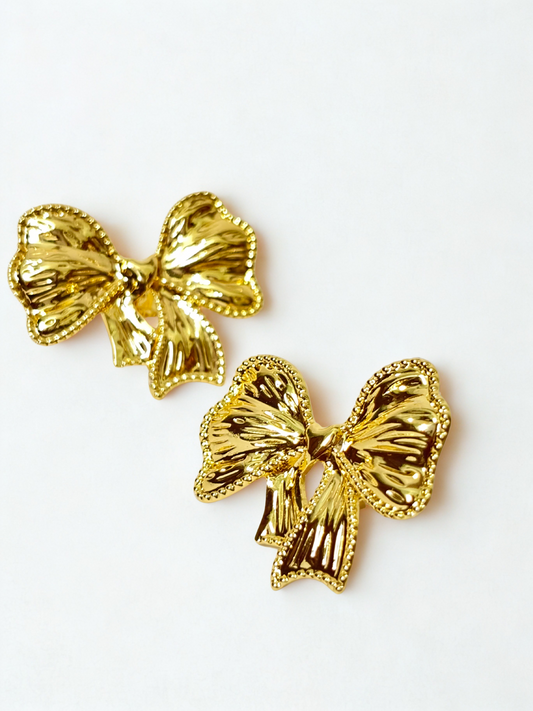Glossy Gold Bow Earrings – Anti-Tarnish