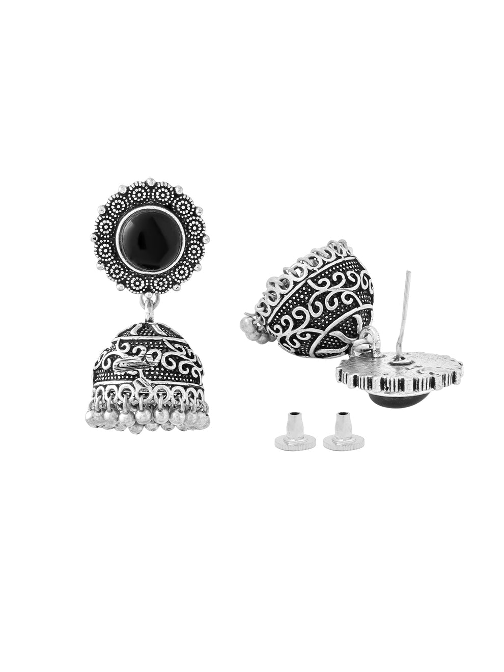 Oxidised Silver Kolhapuri Choker Necklace Set with Jhumka Earrings