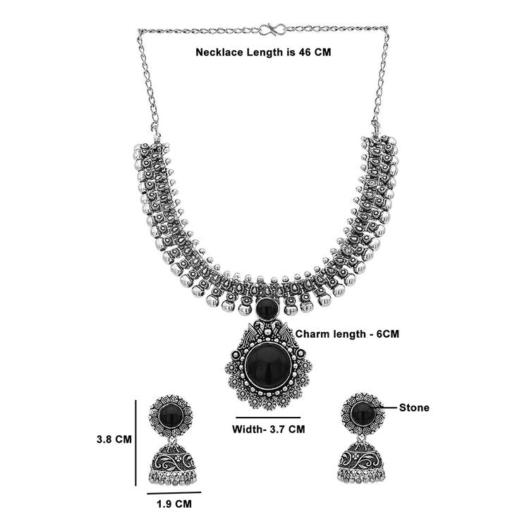 Oxidised Silver Kolhapuri Choker Necklace Set with Jhumka Earrings