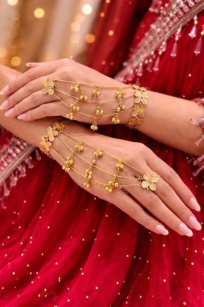 Women Gold Plated Kashmiri Ghungroo Butterfly Hathphool
