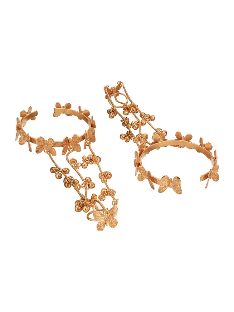 Women Gold Plated Kashmiri Ghungroo Butterfly Hathphool