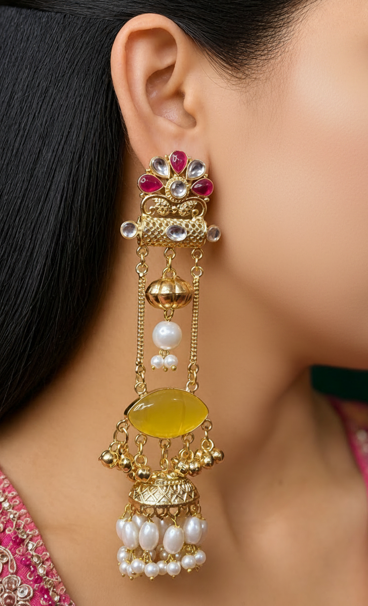 Ziya Aabha Pearl Long Jhumka