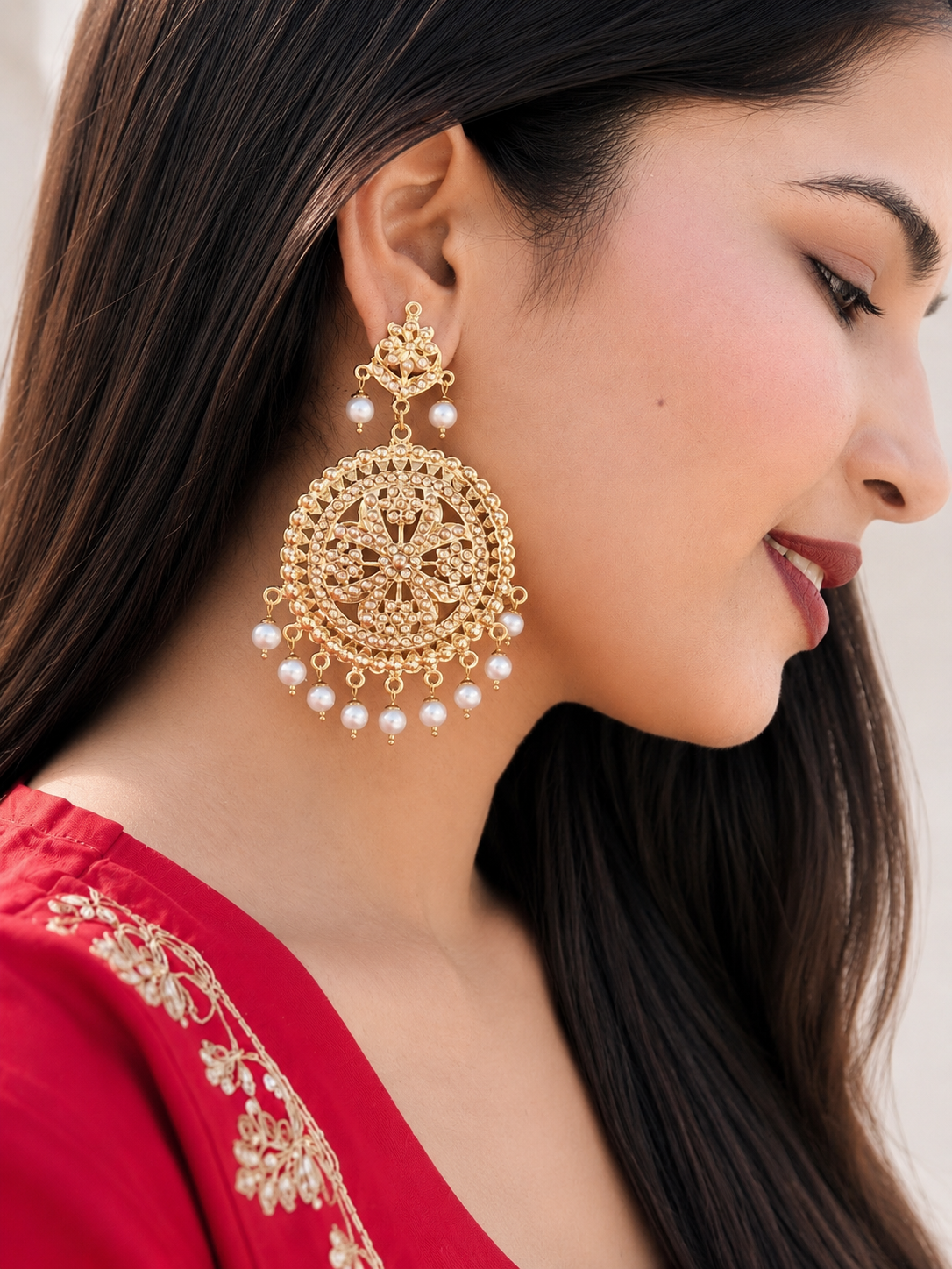 Ziya Punjabi Jadau Lightweight Pearl Earrings