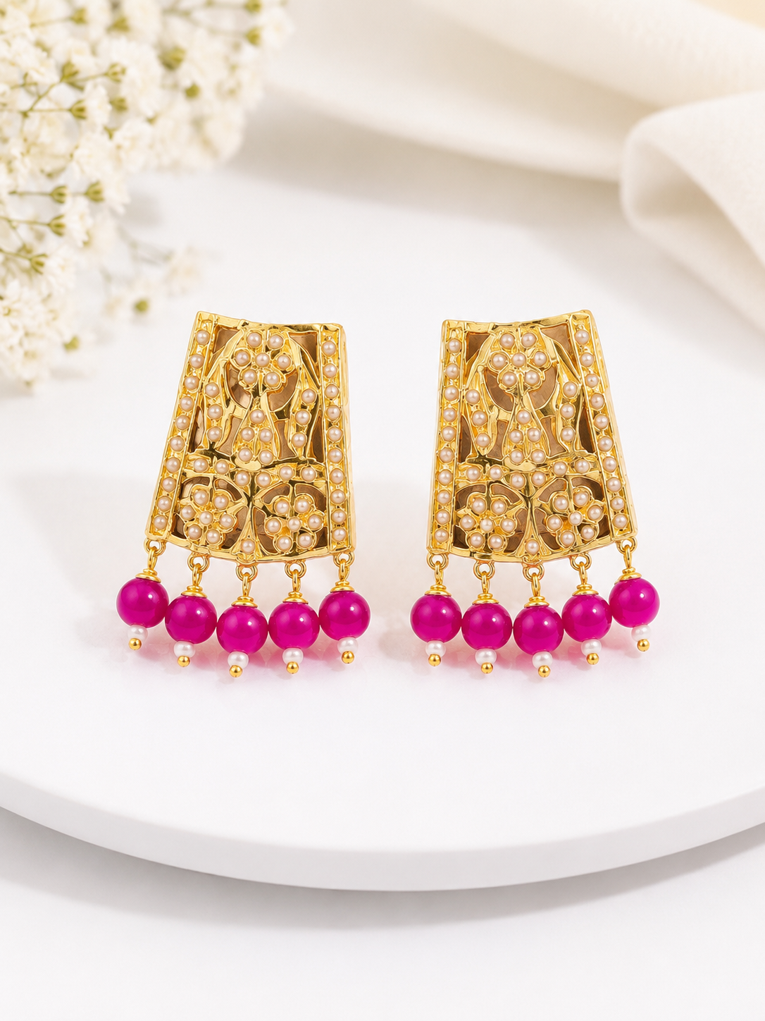 Traditional Punjabi Pink Beads Earrings