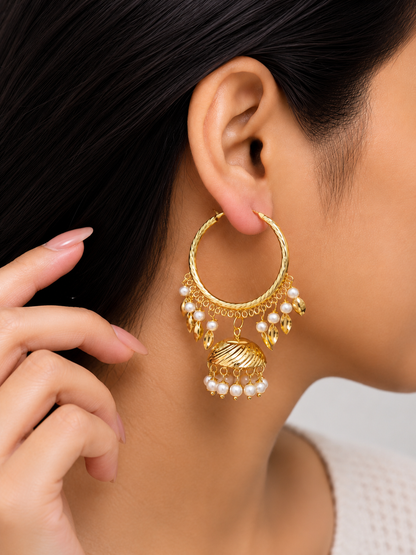 Pearl Hoop Jhumka Earrings