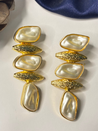 Beautiful Brass Gold Gemstone Statement Earrings