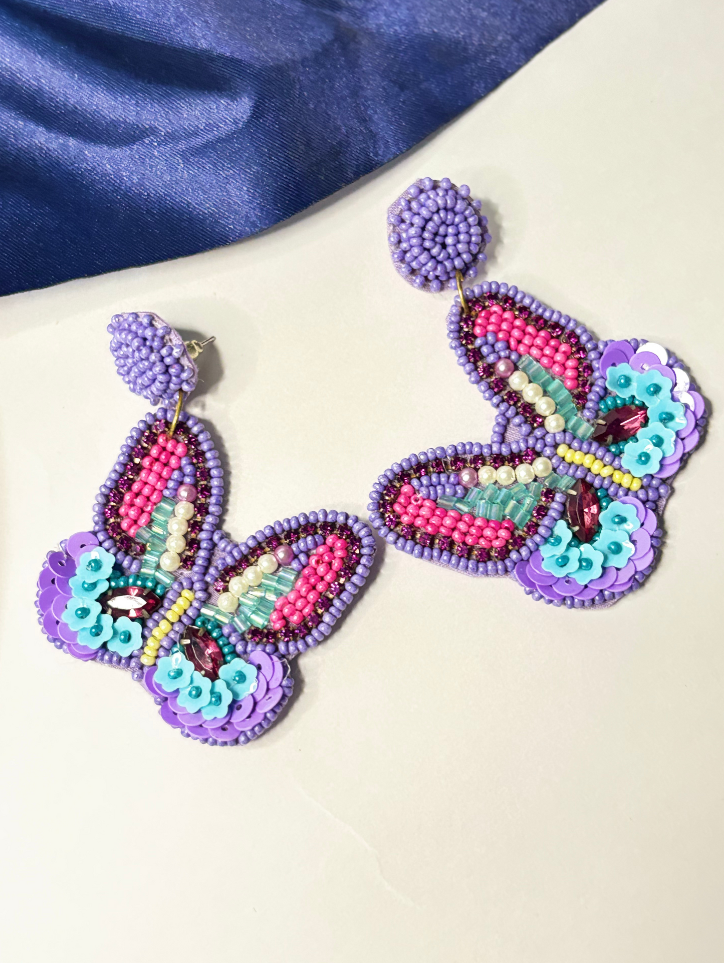 Noora Beaded Butterfly Earrings – Lavender Multi