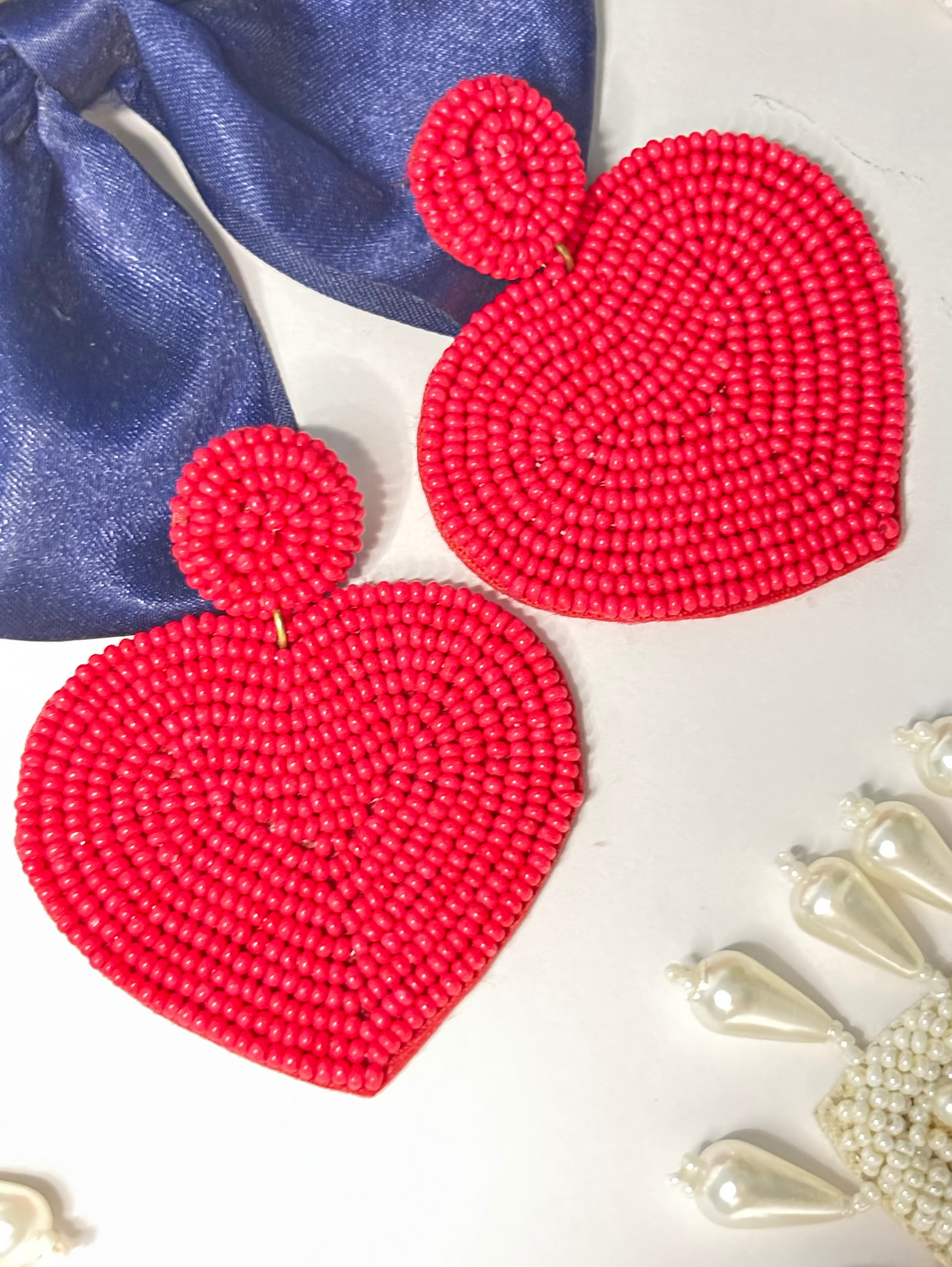 Scarlet Heart Beaded Earrings