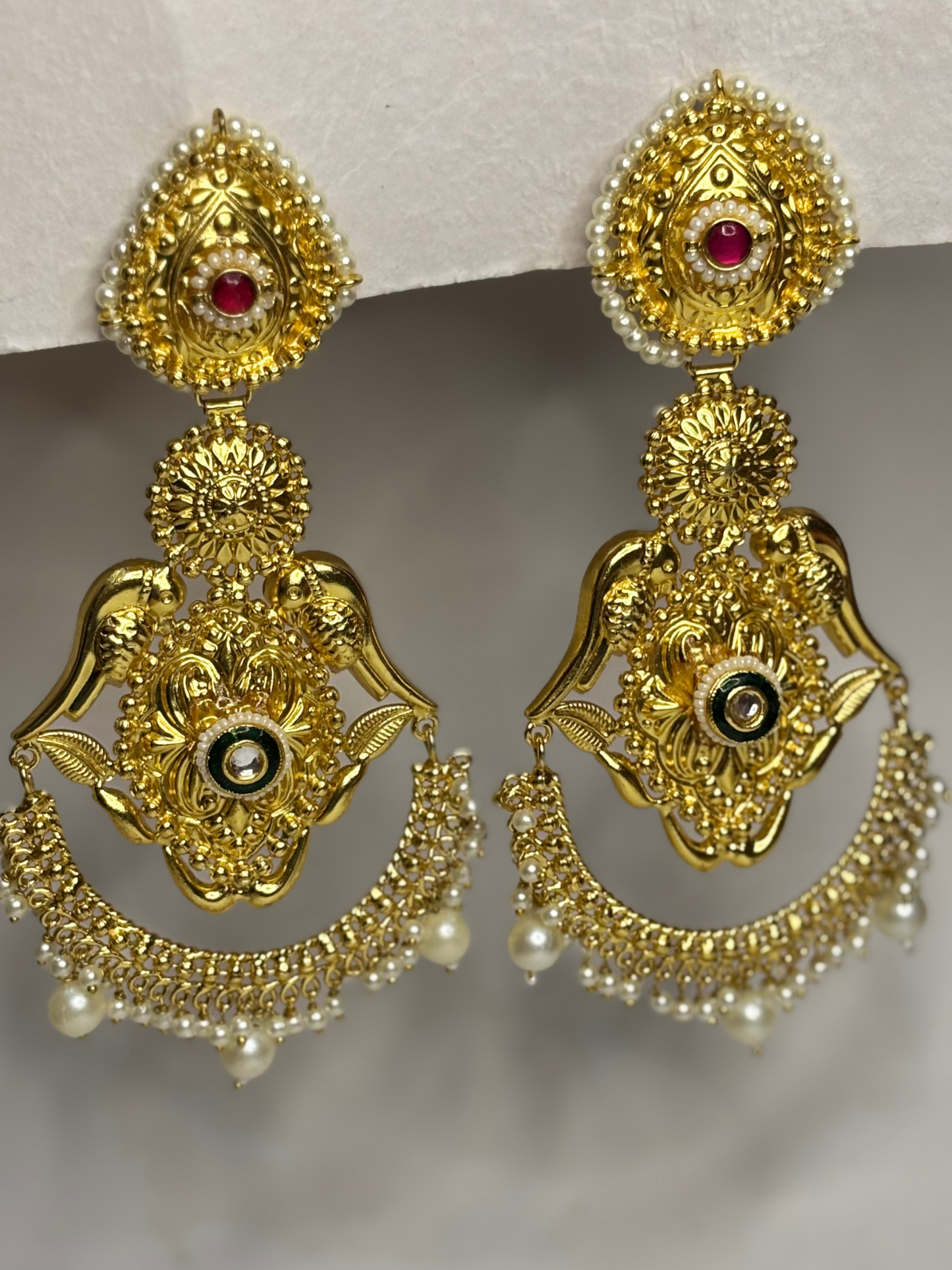 Kundan Pearl Chandbali Earrings