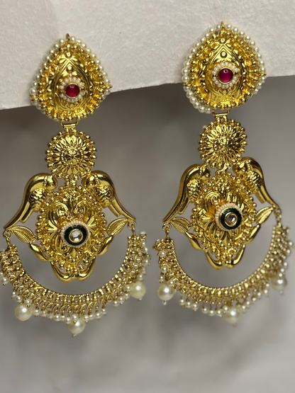 Kundan Pearl Chandbali Earrings