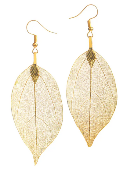 Golden Leaf Filigree Earrings – Lightweight Statement Dangles
