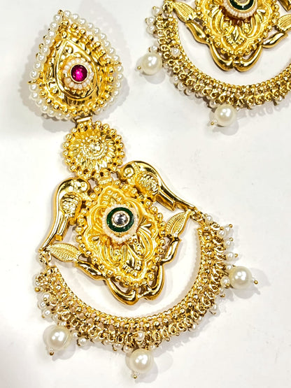 Kundan Pearl Chandbali Earrings