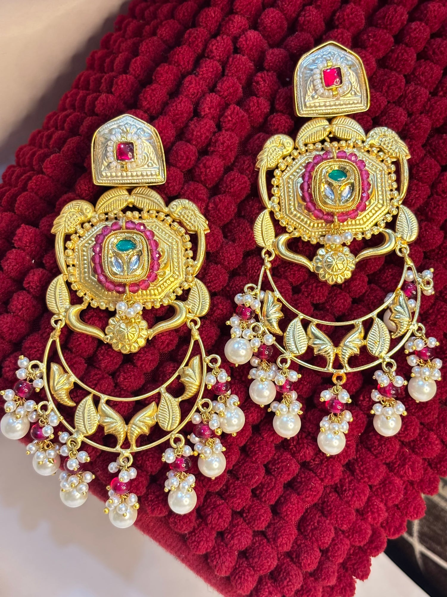 Noora Lavanya Chandbali brass earrings with pearl