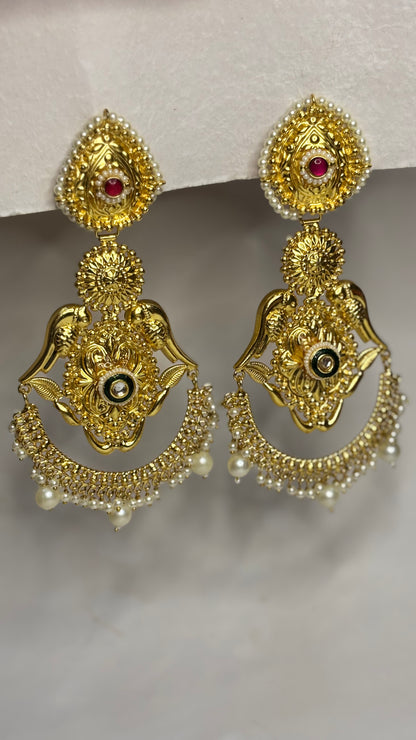 Kundan Pearl Chandbali Earrings